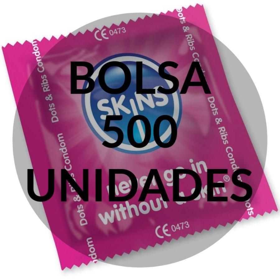 SKINS - PRESERVATIVOS PUNTOS & ESTRÍAS BOLSA 500 UDS - Sensuana.es