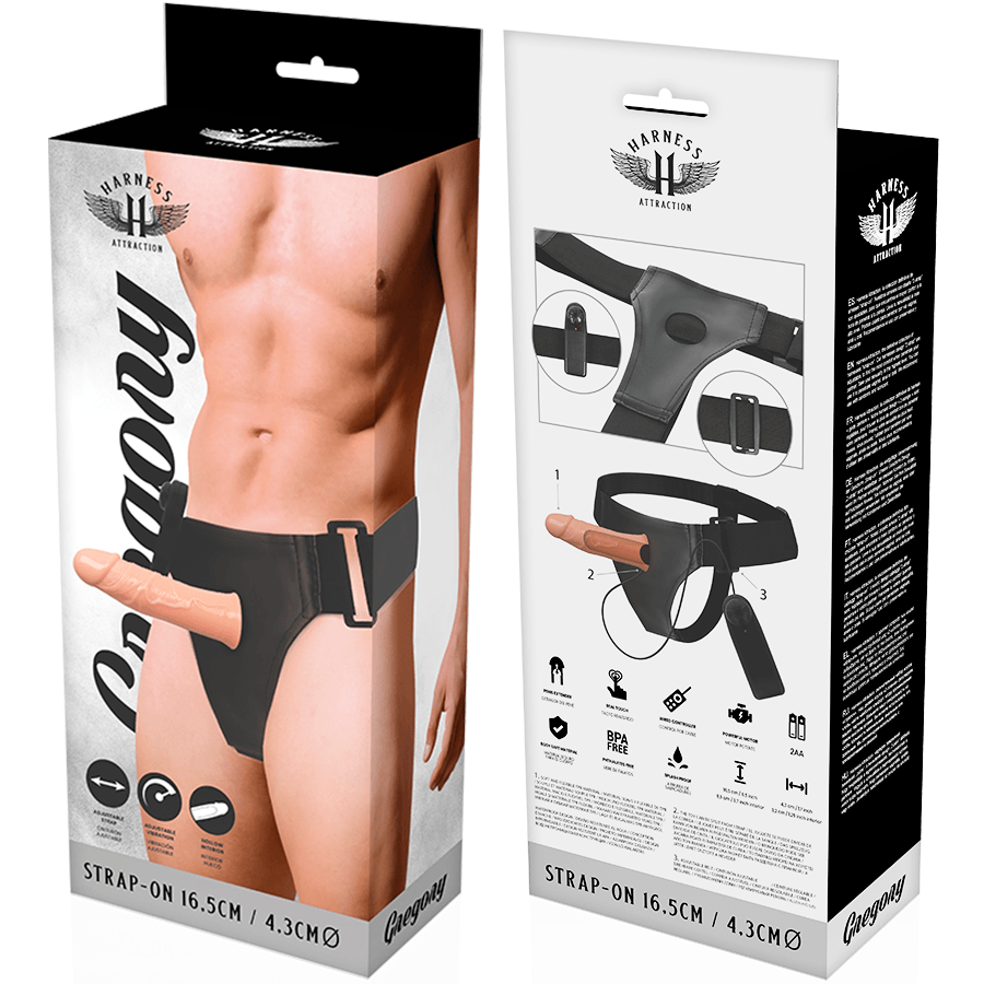 HARNESS ATTRACTION - RNES HUECO GREGORY CON VIBRADOR 16.5 CM -O- 4.3 CM - Sensuana.es