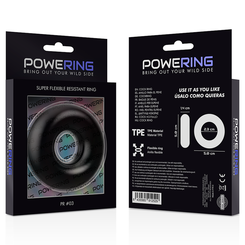 POWERING - SUPER FLEXIBLE Y RESISTENTE ANILLO PENE 5CM PR03 NEGRO - Sensuana.es