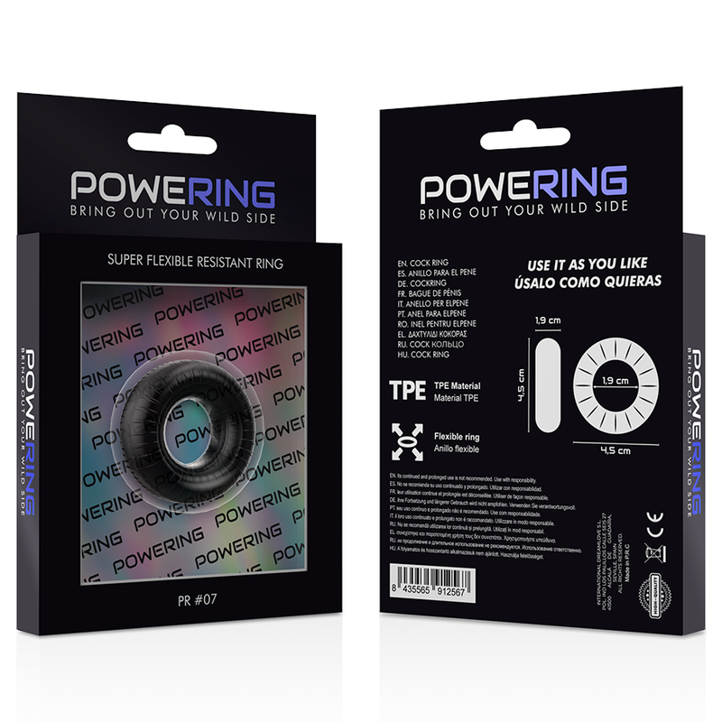 POWERING - SUPER FLEXIBLE Y RESISTENTE ANILLO PENE 4.5CM PR07 NEGRO - Sensuana.es