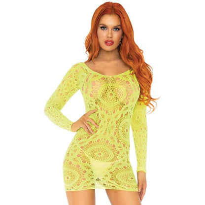 LEG AVENUE - MINI VESTIDO DE ENCAJES MANGA LARGA NEON TALLA UNICA - Sensuana.es