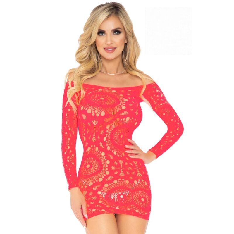 LEG AVENUE - MINI VESTIDO DE ENCAJES MANGA LARGA ROJO TALLA UNICA - Sensuana.es