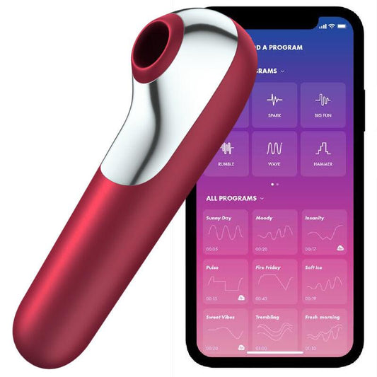 SATISFYER - DUAL LOVE VIBRADOR Y SUCCIONADOR CON AIRE PULSADO ROJO - Sensuana.es